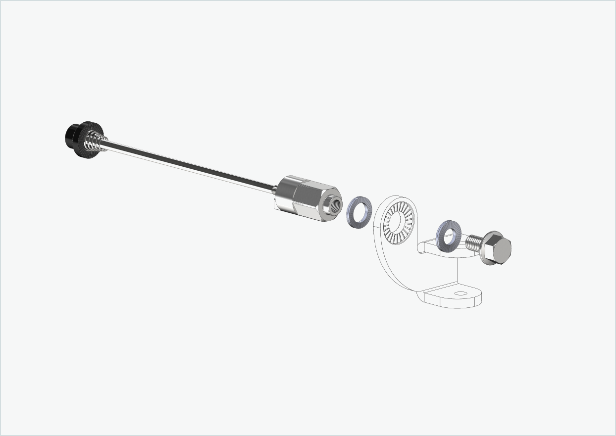 Hurtigkoblingsaksel med universaladapter | Klemmelengde 143 mm - 153 mm