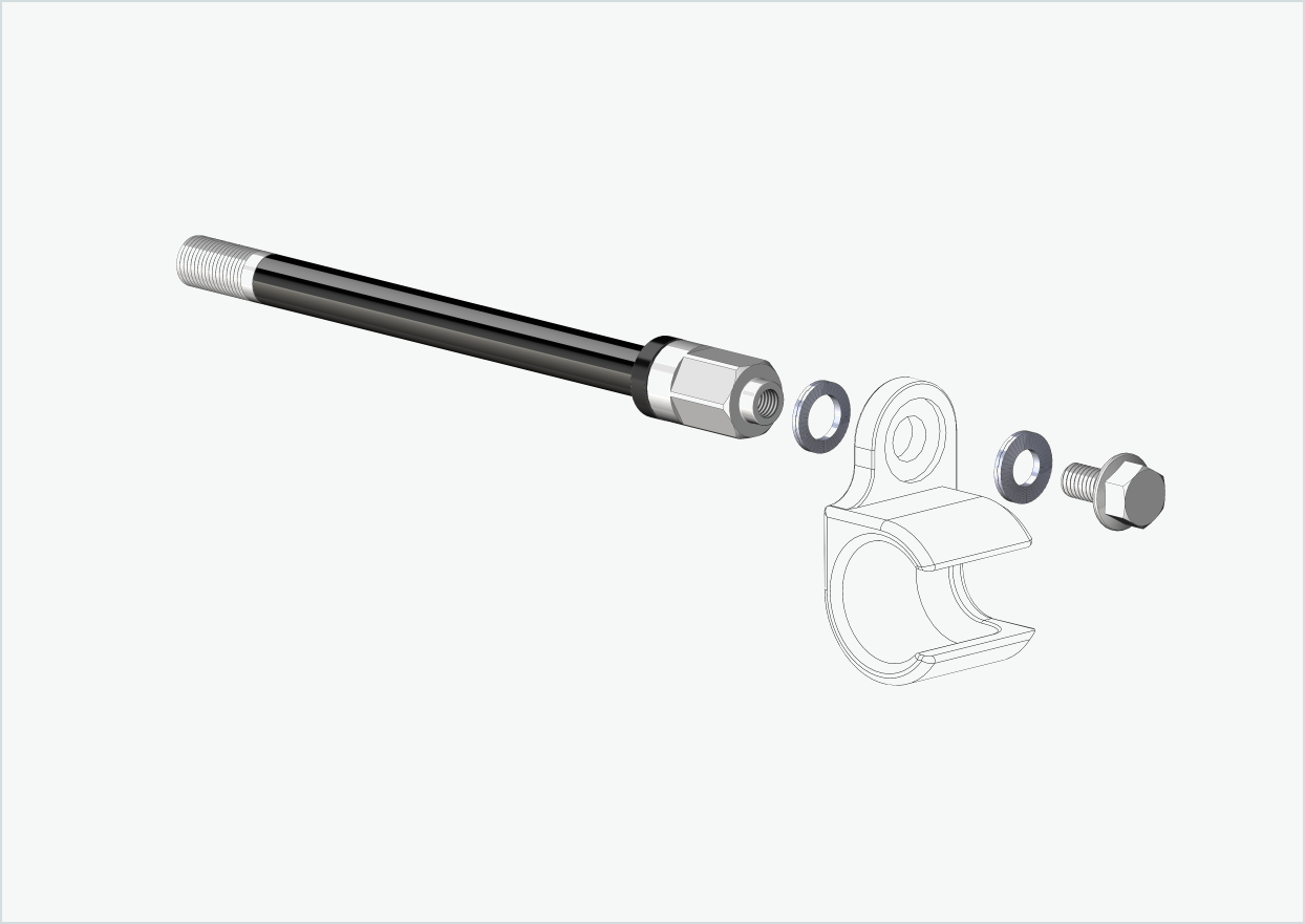 Gjennomgående aksel med universaladapter / M12 x 1,50