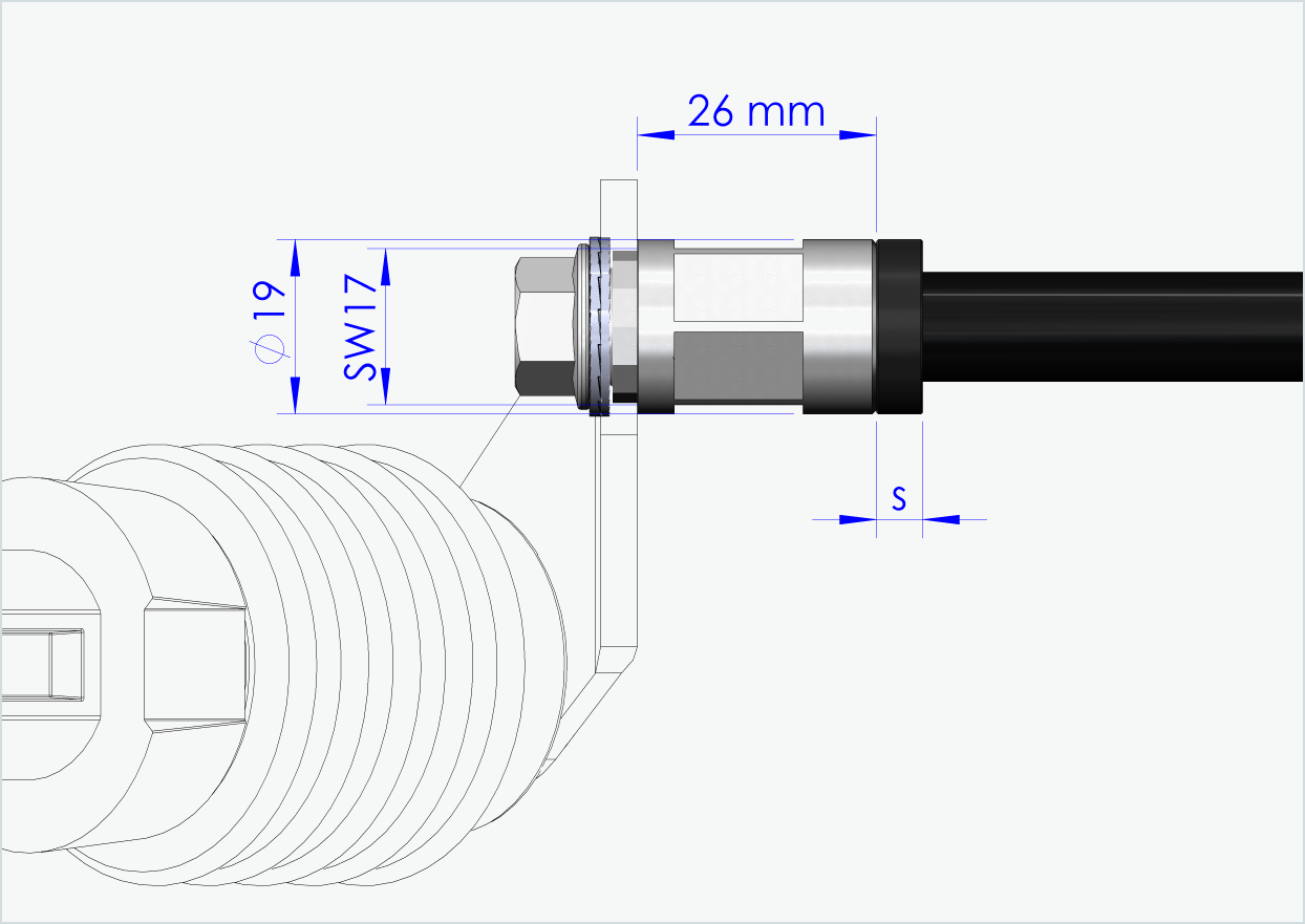 Gjennomgående aksel med polygonadapter / M12 x 1,00
