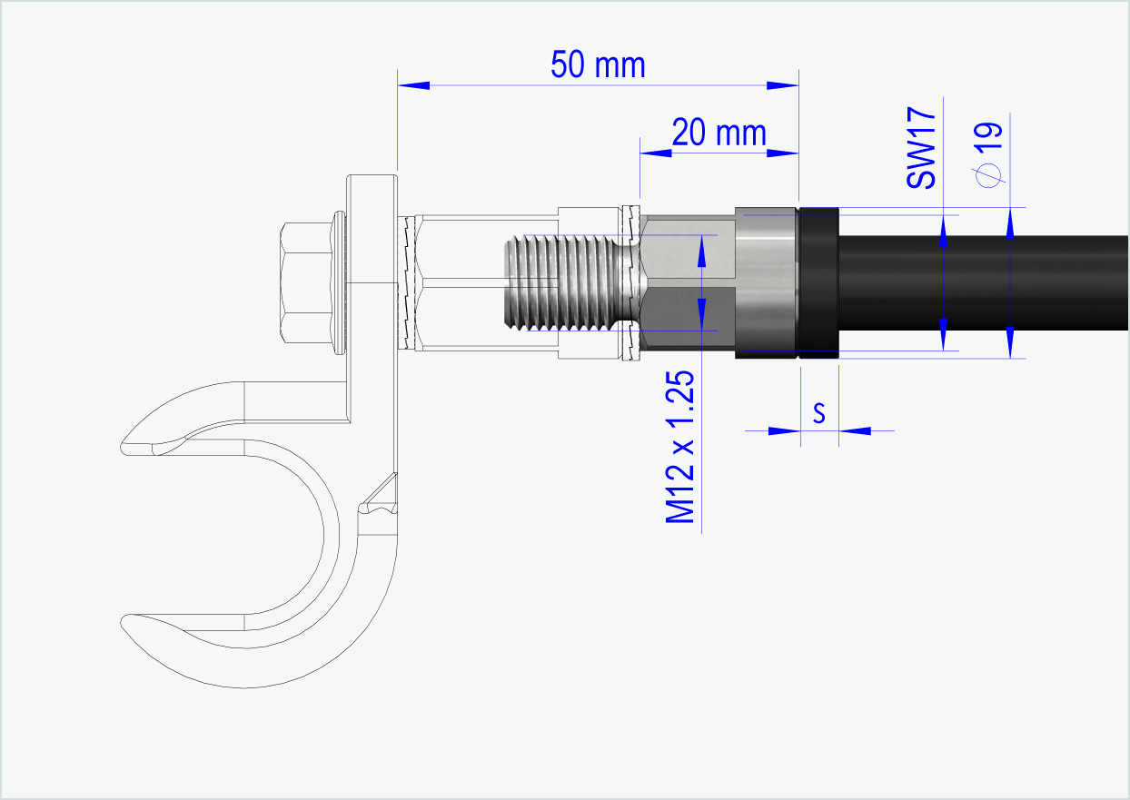Gjennomgående aksel med utskiftbart system / M12 x 1,00