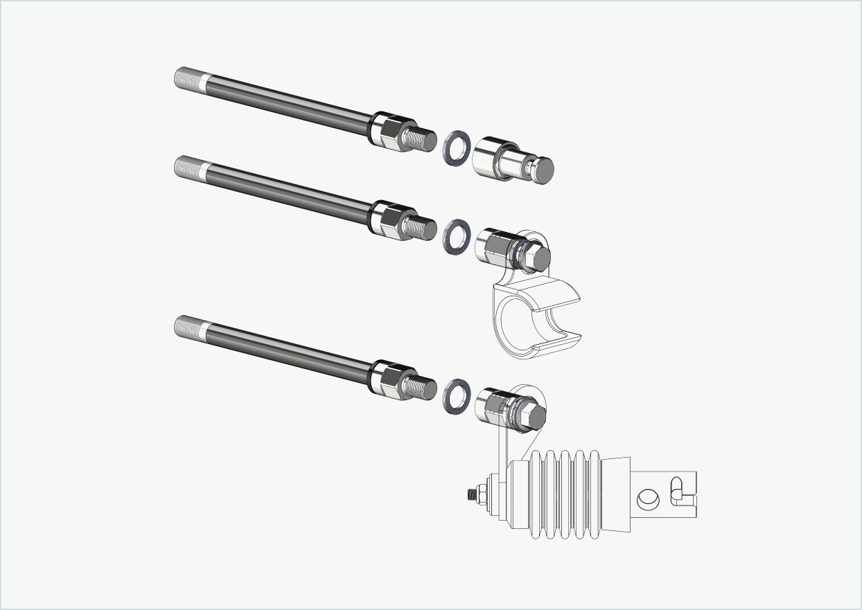 Gjennomgående aksel med utskiftbart system / M12 x 1,25