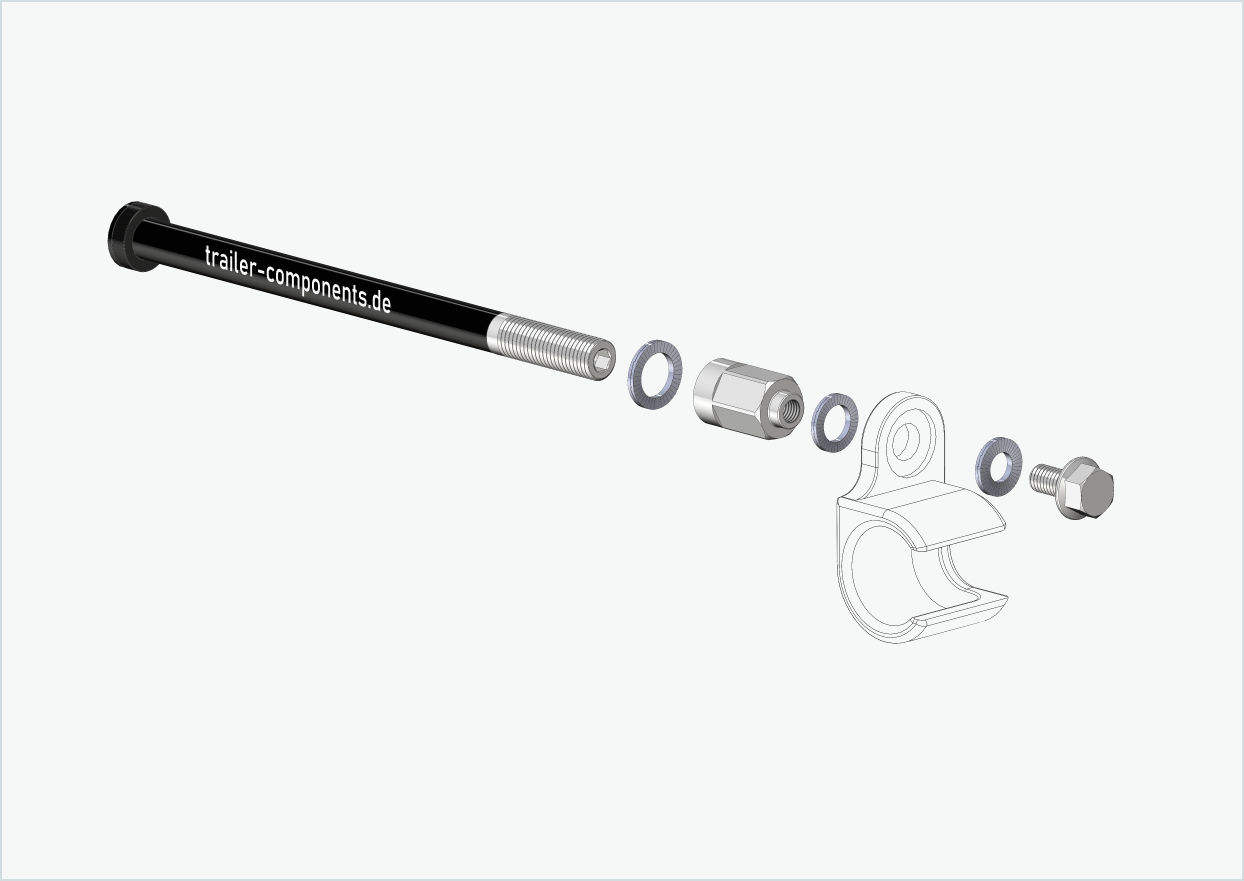 Gjennomgående aksel med universaladapter for TOUT TERRAIN | for venstregjengede M12 x 1,50 - kompatibel med Thule, Qeridoo, Burley, Prophete, Hamax, Trixie og andre