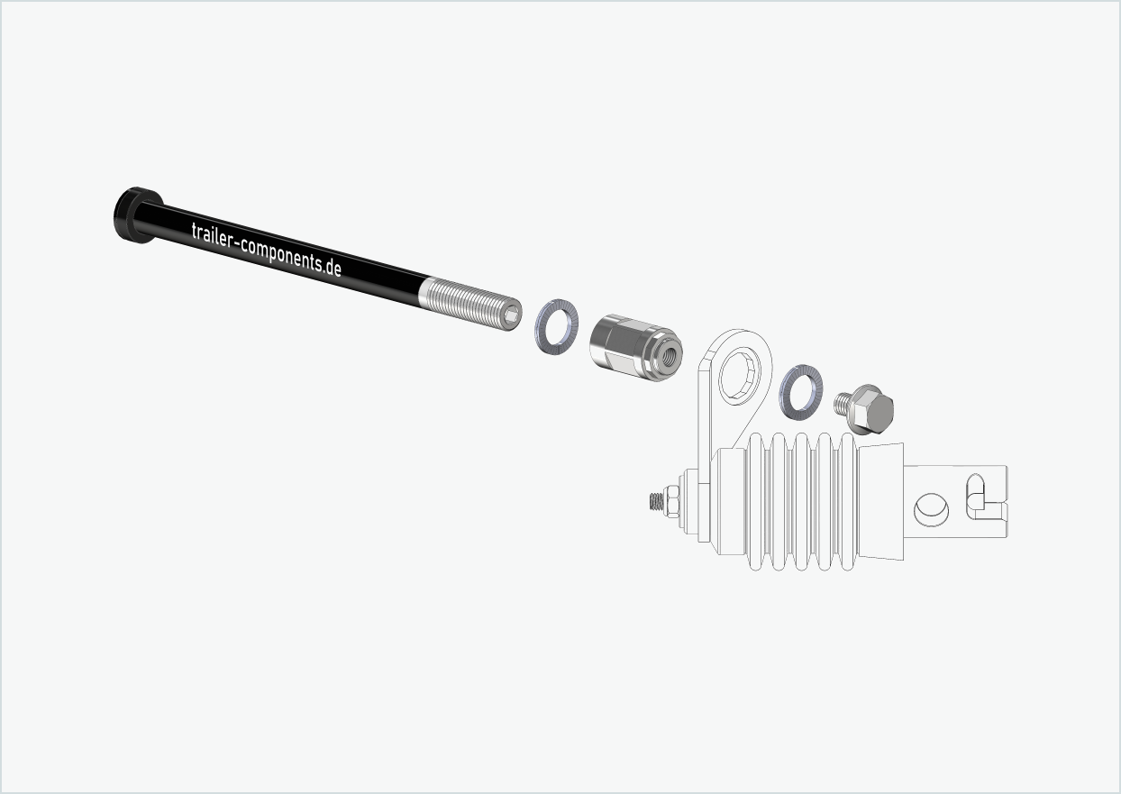 Gjennomgående aksel med Weber-adapter for TOUT TERRAIN | for venstregjengede M12 x 1,50 - egnet for Weber-koblinger type: E - EL - ES