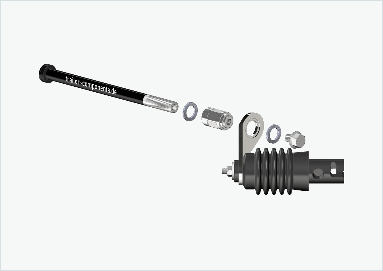 Gjennomgående aksel med Weber-adapter for TOUT TERRAIN | for venstregjengede M12 x 1,50 - egnet for Weber-koblinger type: E - EL - ES