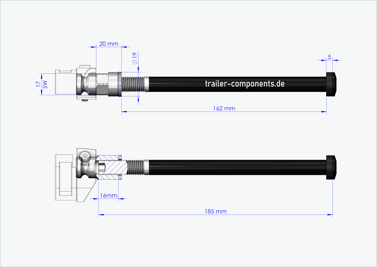 Leggero gjennomgående aksel med adapter for TOUT TERRAIN | for venstregjengede M12 x 1,50 - kompatibel med Leggero med BECCO-system