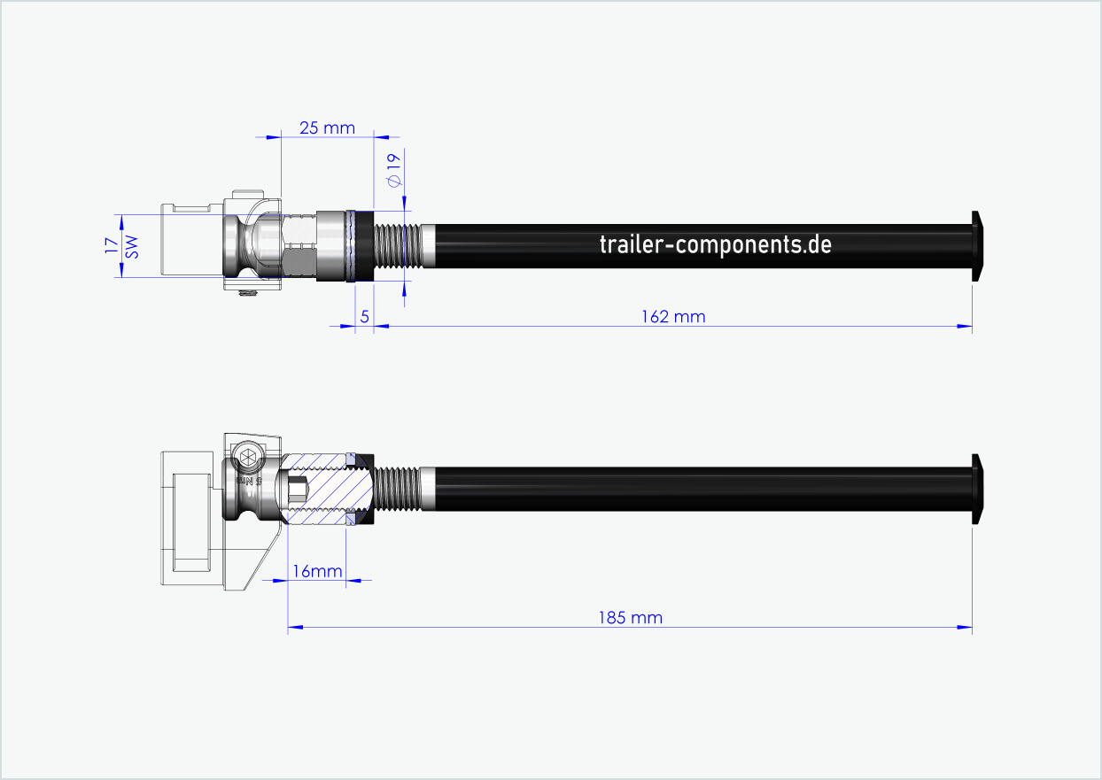 Leggero gjennomgående aksel med adapter for TOUT TERRAIN | for venstregjengede M12 x 1,50 - kompatibel med Leggero med BECCO-system