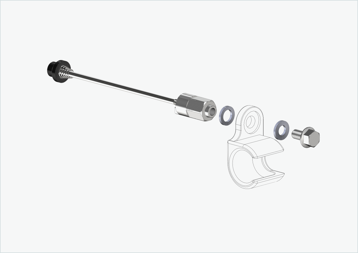Hurtigkoblingsaksel med universaladapter | Klemmelengde 143 mm - 153 mm