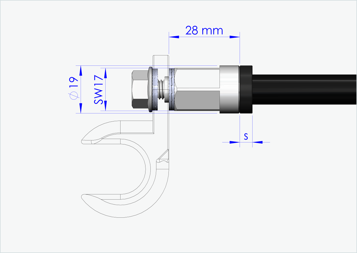 Gjennomgående aksel med universaladapter / M12 x 1,50