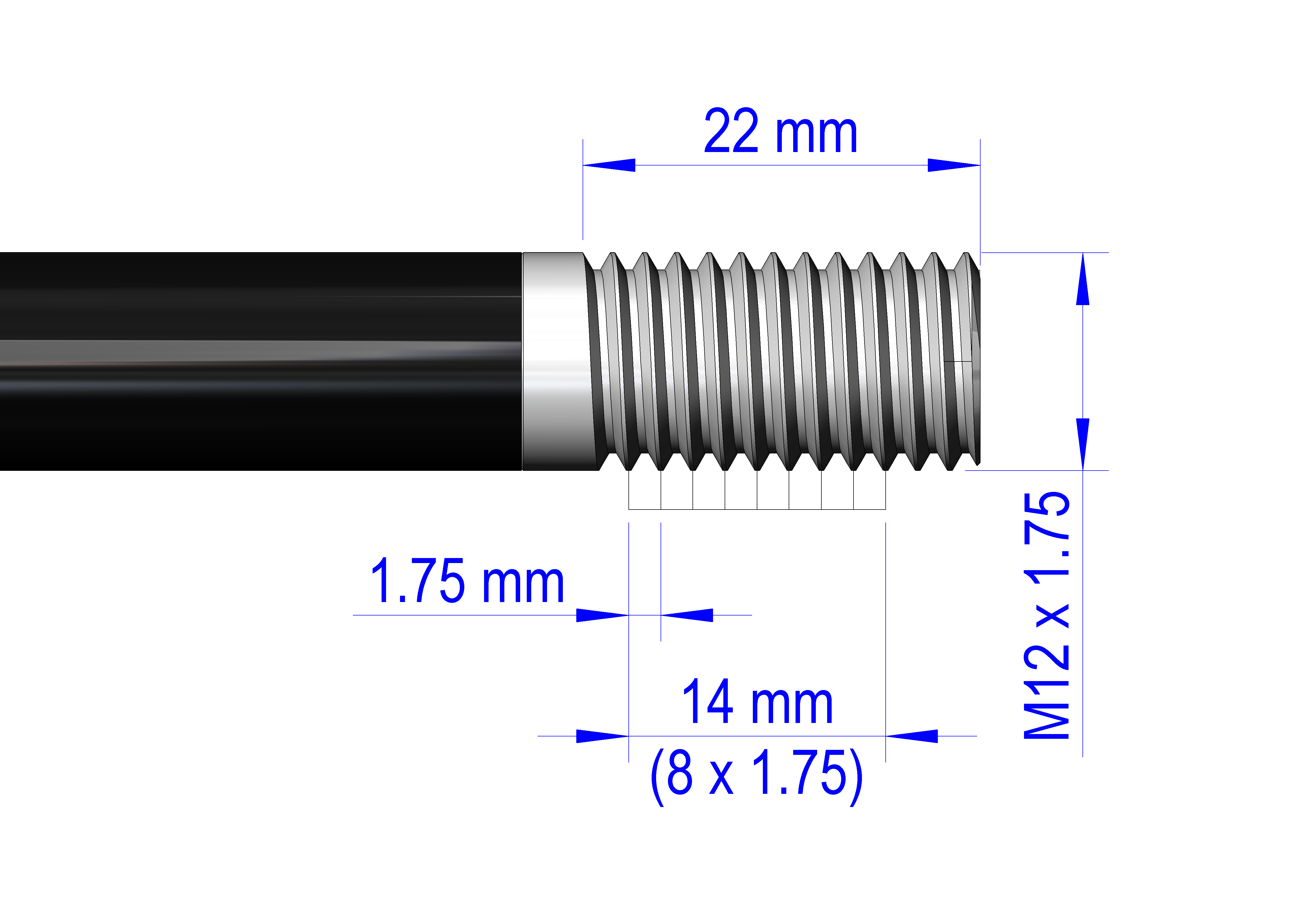 Gjennomgående aksel med adapter / M12 x 1,75 | for Croozer-tilhengere fra 2018 og utover