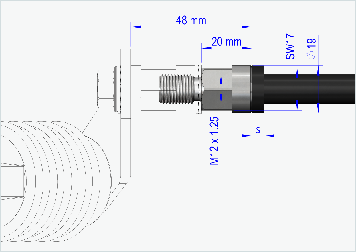 Gjennomgående aksel med utskiftbart system / M12 x 1,00
