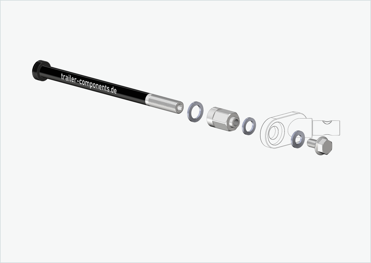 Gjennomgående aksel med universaladapter for TOUT TERRAIN | for venstregjengede M12 x 1,50 - kompatibel med Thule, Qeridoo, Burley, Prophete, Hamax, Trixie og andre